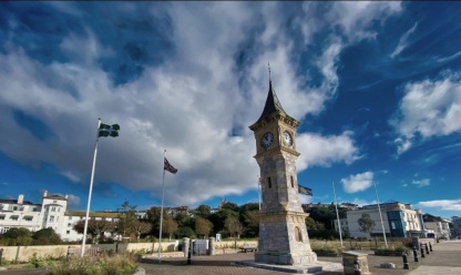 Exmouth Clock Tower on the seafront promenade in Exmouth, Devon