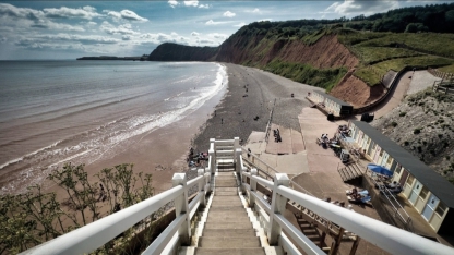 View from Jacob’s Ladder overlooking Sidmouth beach and coastline in Devon