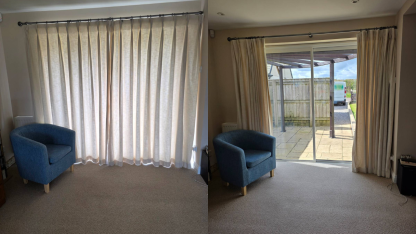 Curtains dry cleaned in-situ where they hang by Masterclean across Exeter and Devon