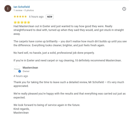 Masterclean customer google review