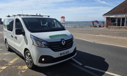 Masterclean carpet cleaning van on Exmouth seafront during a professional carpet and upholstery cleaning job in Exmouth Devon