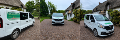 Masterclean van arriving at a thatched cottage for carpet and upholstery cleaning in Devon